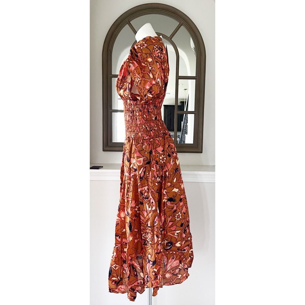 A.L.C. Lucia Floral V Neck Smocked Waist A-Line Midi Dress, NWT, Size 2 - Picture 7 of 9